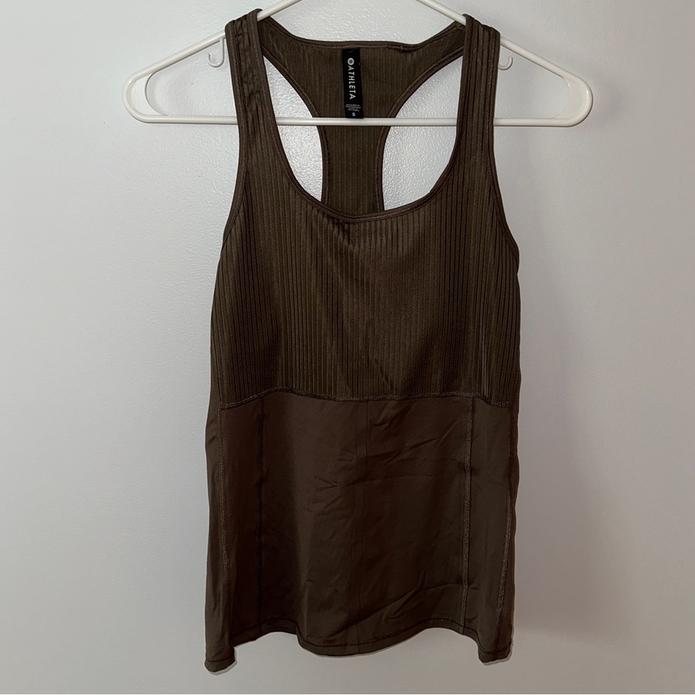 NWOT Small Athleta Workout Tank Top, brown gray color, never worn, zipper pocket